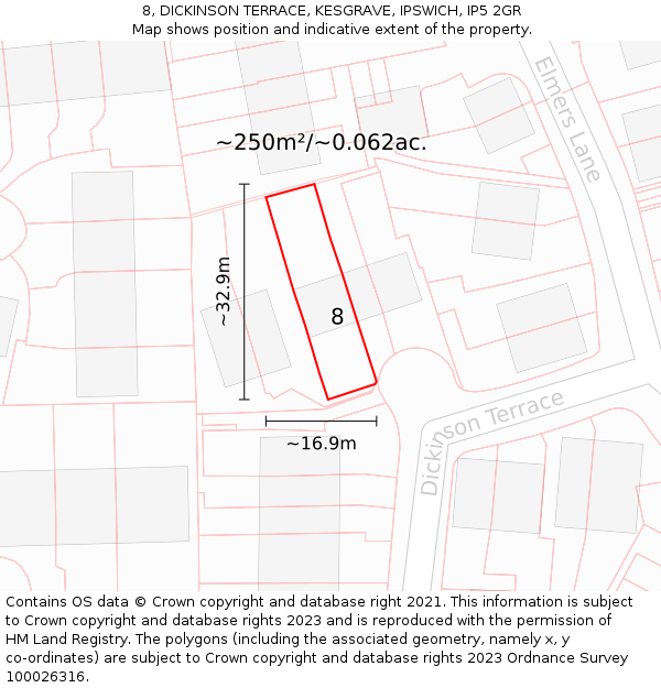 8, DICKINSON TERRACE, KESGRAVE, IPSWICH, IP5 2GR: Plot and title map