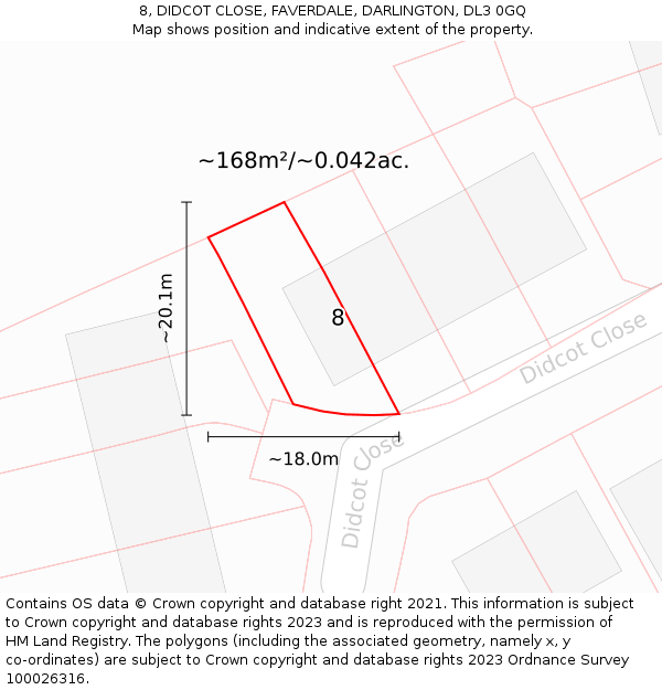 8, DIDCOT CLOSE, FAVERDALE, DARLINGTON, DL3 0GQ: Plot and title map