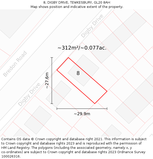 8, DIGBY DRIVE, TEWKESBURY, GL20 8AH: Plot and title map