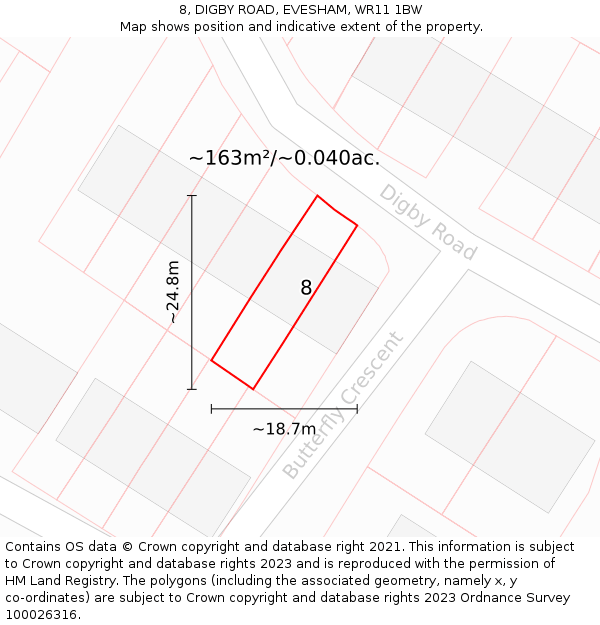 8, DIGBY ROAD, EVESHAM, WR11 1BW: Plot and title map