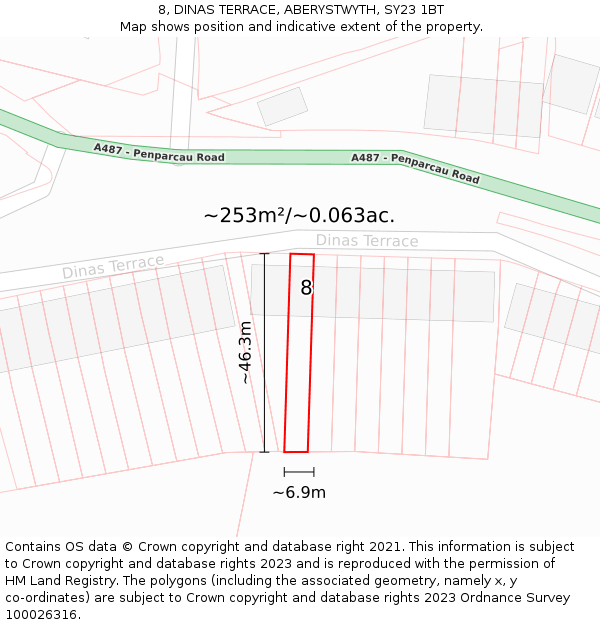 8, DINAS TERRACE, ABERYSTWYTH, SY23 1BT: Plot and title map