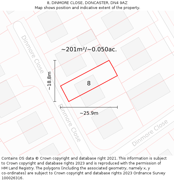 8, DINMORE CLOSE, DONCASTER, DN4 9AZ: Plot and title map