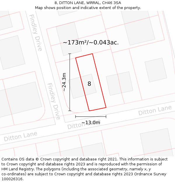 8, DITTON LANE, WIRRAL, CH46 3SA: Plot and title map