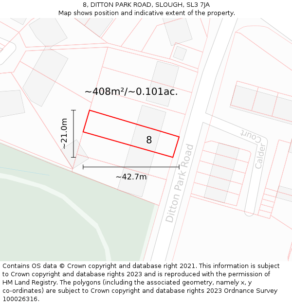 8, DITTON PARK ROAD, SLOUGH, SL3 7JA: Plot and title map