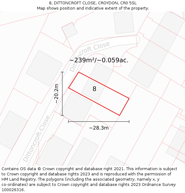 8, DITTONCROFT CLOSE, CROYDON, CR0 5SL: Plot and title map