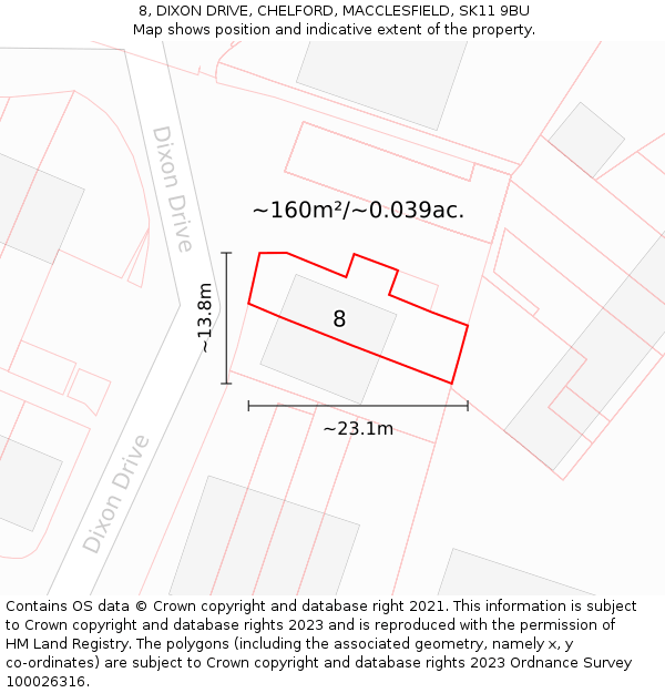 8, DIXON DRIVE, CHELFORD, MACCLESFIELD, SK11 9BU: Plot and title map