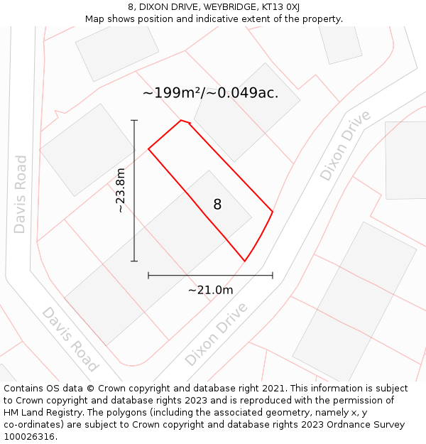 8, DIXON DRIVE, WEYBRIDGE, KT13 0XJ: Plot and title map