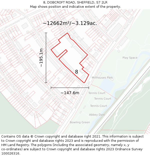 8, DOBCROFT ROAD, SHEFFIELD, S7 2LR: Plot and title map
