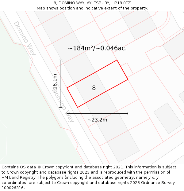 8, DOMINO WAY, AYLESBURY, HP18 0FZ: Plot and title map