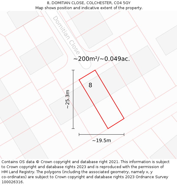 8, DOMITIAN CLOSE, COLCHESTER, CO4 5GY: Plot and title map
