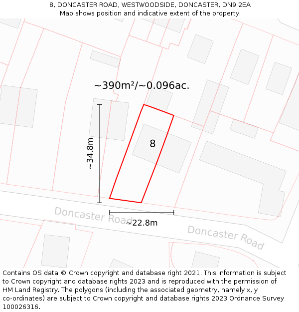 8, DONCASTER ROAD, WESTWOODSIDE, DONCASTER, DN9 2EA: Plot and title map