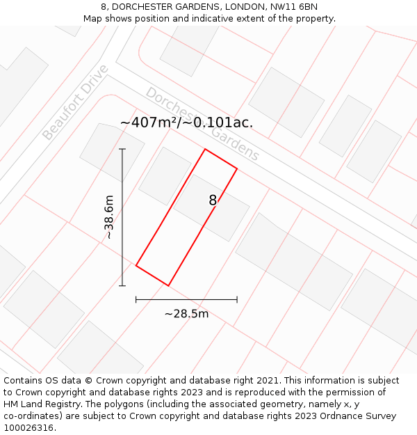 8, DORCHESTER GARDENS, LONDON, NW11 6BN: Plot and title map