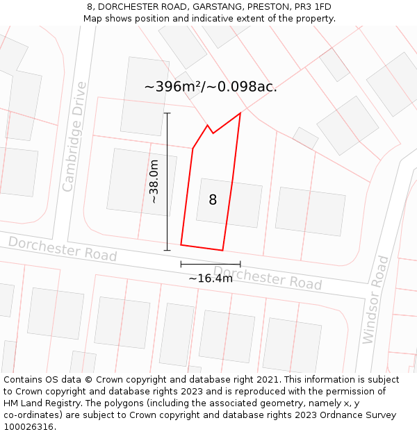 8, DORCHESTER ROAD, GARSTANG, PRESTON, PR3 1FD: Plot and title map