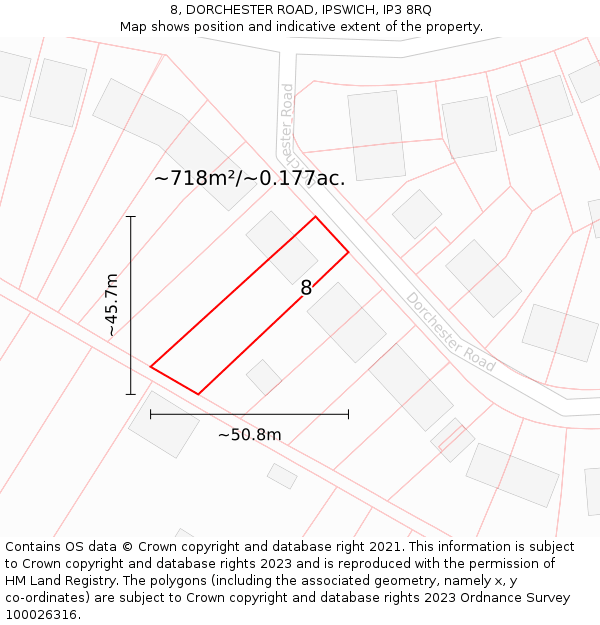 8, DORCHESTER ROAD, IPSWICH, IP3 8RQ: Plot and title map