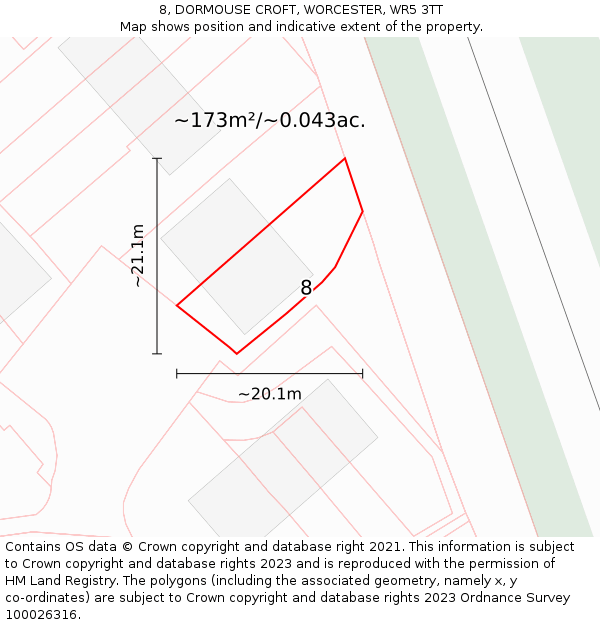 8, DORMOUSE CROFT, WORCESTER, WR5 3TT: Plot and title map