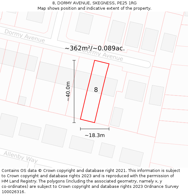 8, DORMY AVENUE, SKEGNESS, PE25 1RG: Plot and title map
