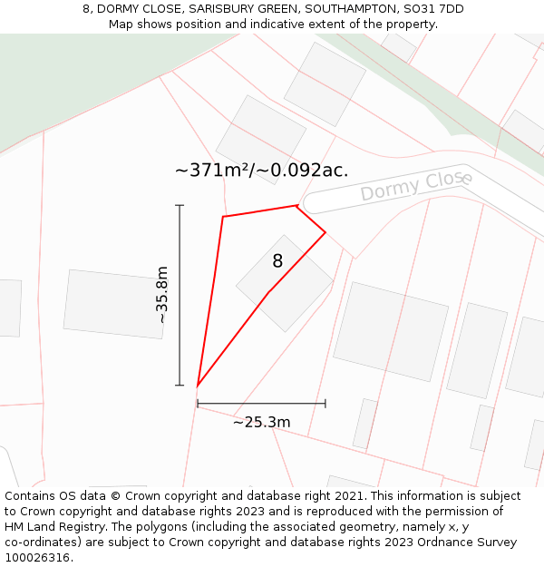 8, DORMY CLOSE, SARISBURY GREEN, SOUTHAMPTON, SO31 7DD: Plot and title map