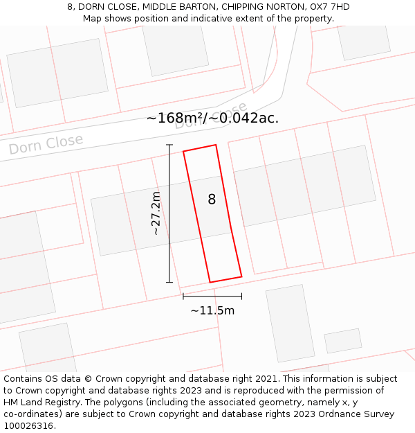 8, DORN CLOSE, MIDDLE BARTON, CHIPPING NORTON, OX7 7HD: Plot and title map