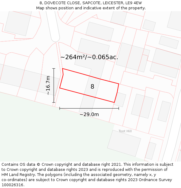8, DOVECOTE CLOSE, SAPCOTE, LEICESTER, LE9 4EW: Plot and title map