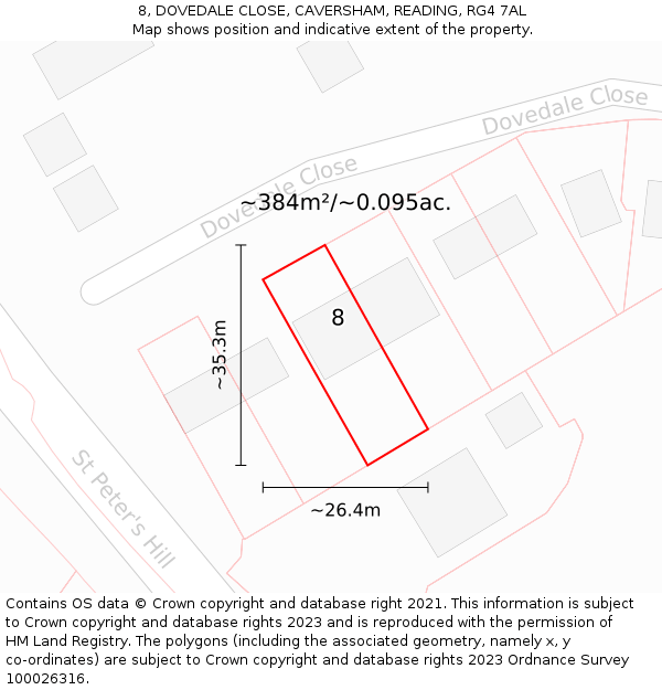 8, DOVEDALE CLOSE, CAVERSHAM, READING, RG4 7AL: Plot and title map