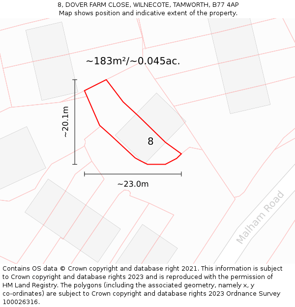 8, DOVER FARM CLOSE, WILNECOTE, TAMWORTH, B77 4AP: Plot and title map