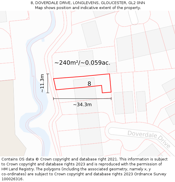 8, DOVERDALE DRIVE, LONGLEVENS, GLOUCESTER, GL2 0NN: Plot and title map