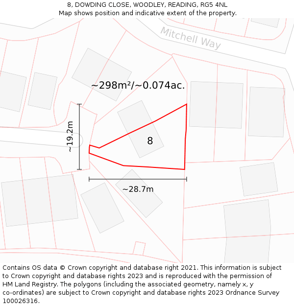 8, DOWDING CLOSE, WOODLEY, READING, RG5 4NL: Plot and title map