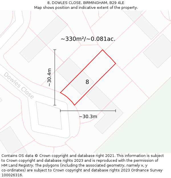 8, DOWLES CLOSE, BIRMINGHAM, B29 4LE: Plot and title map