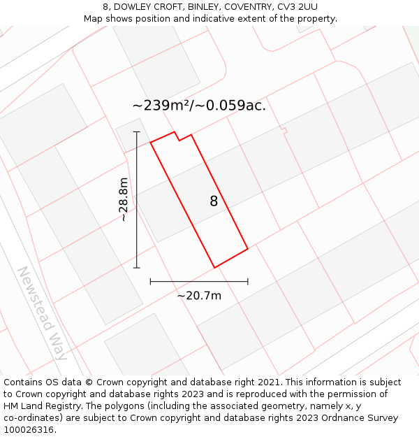 8, DOWLEY CROFT, BINLEY, COVENTRY, CV3 2UU: Plot and title map