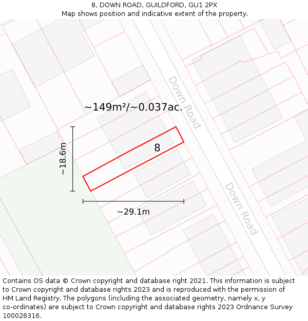 8, DOWN ROAD, GUILDFORD, GU1 2PX: Plot and title map