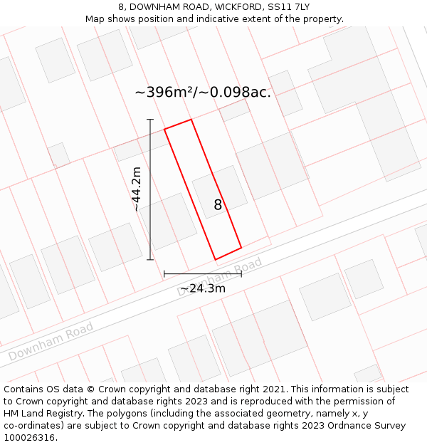 8, DOWNHAM ROAD, WICKFORD, SS11 7LY: Plot and title map