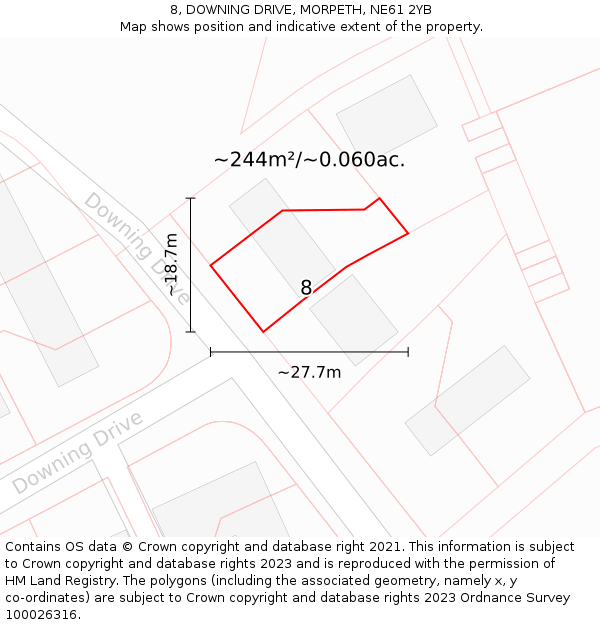 8, DOWNING DRIVE, MORPETH, NE61 2YB: Plot and title map