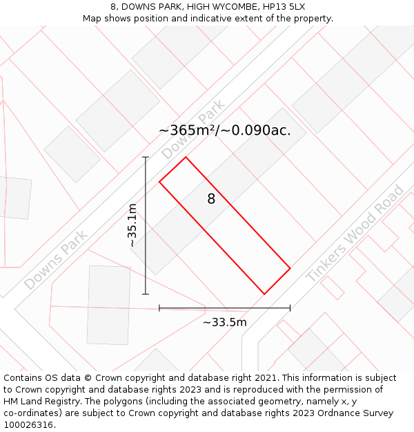 8, DOWNS PARK, HIGH WYCOMBE, HP13 5LX: Plot and title map