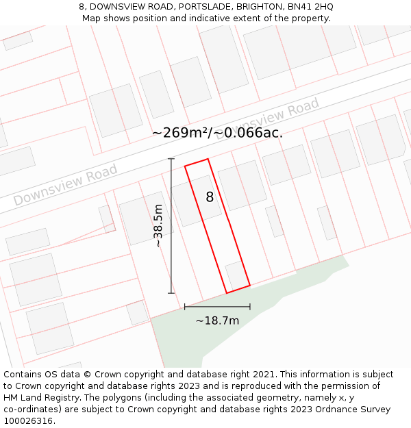 8, DOWNSVIEW ROAD, PORTSLADE, BRIGHTON, BN41 2HQ: Plot and title map
