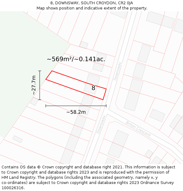8, DOWNSWAY, SOUTH CROYDON, CR2 0JA: Plot and title map