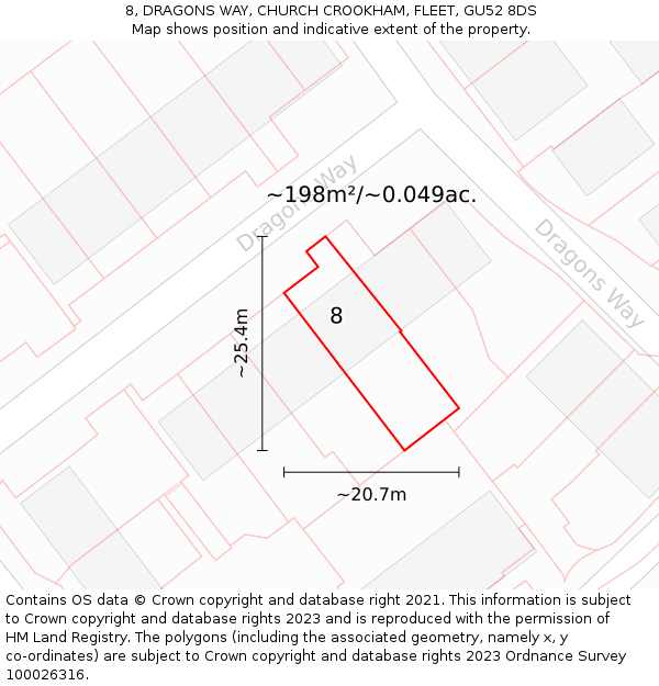 8, DRAGONS WAY, CHURCH CROOKHAM, FLEET, GU52 8DS: Plot and title map