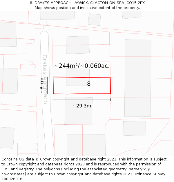 8, DRAKES APPROACH, JAYWICK, CLACTON-ON-SEA, CO15 2PX: Plot and title map