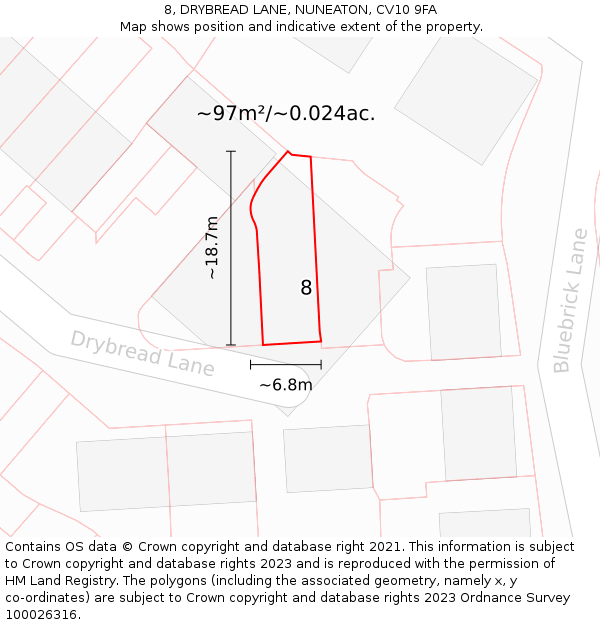 8, DRYBREAD LANE, NUNEATON, CV10 9FA: Plot and title map