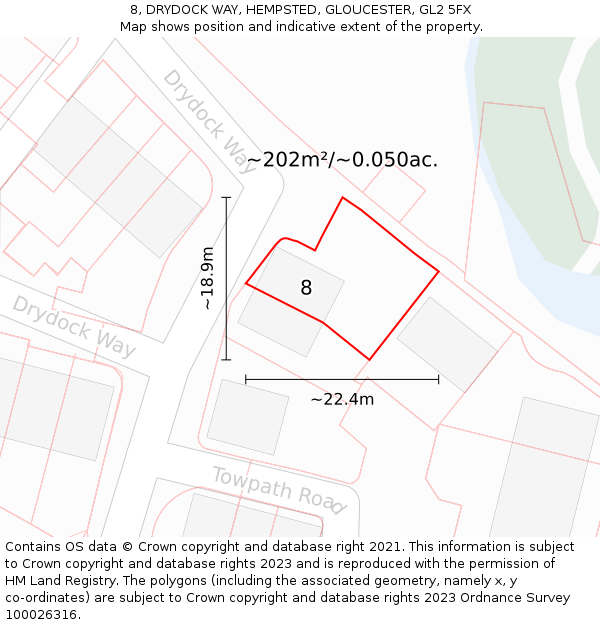 8, DRYDOCK WAY, HEMPSTED, GLOUCESTER, GL2 5FX: Plot and title map