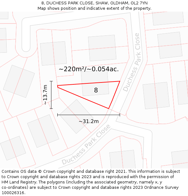 8, DUCHESS PARK CLOSE, SHAW, OLDHAM, OL2 7YN: Plot and title map