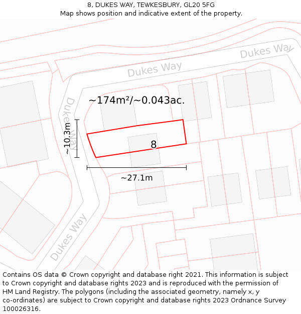 8, DUKES WAY, TEWKESBURY, GL20 5FG: Plot and title map
