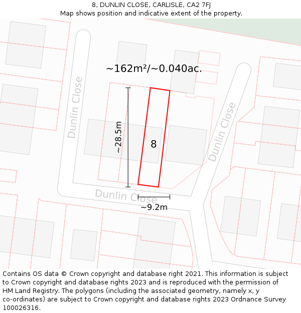 8, DUNLIN CLOSE, CARLISLE, CA2 7FJ: Plot and title map