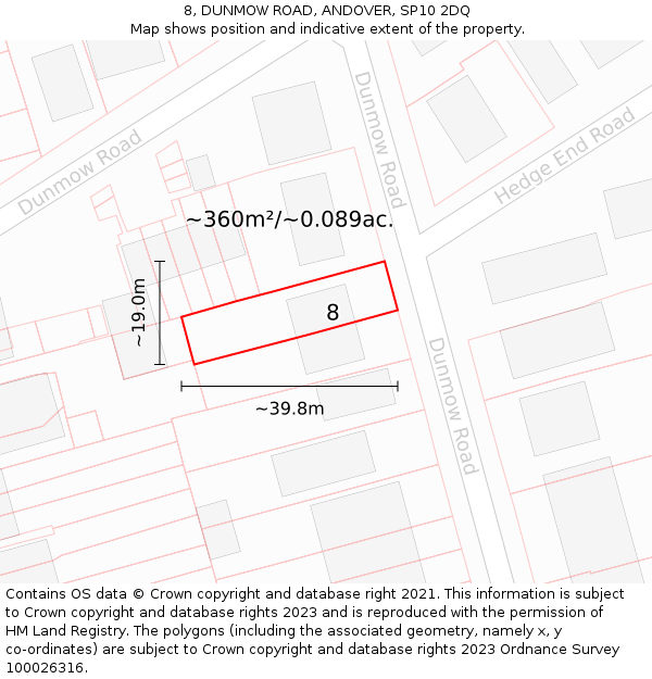 8, DUNMOW ROAD, ANDOVER, SP10 2DQ: Plot and title map