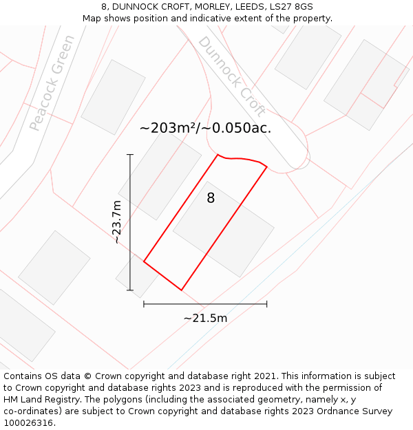 8, DUNNOCK CROFT, MORLEY, LEEDS, LS27 8GS: Plot and title map
