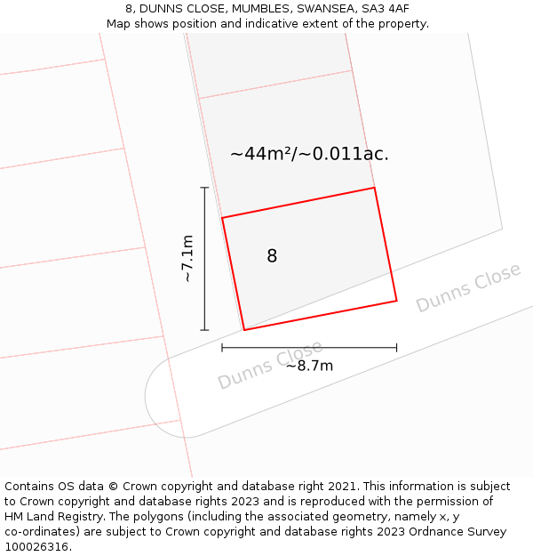 8, DUNNS CLOSE, MUMBLES, SWANSEA, SA3 4AF: Plot and title map