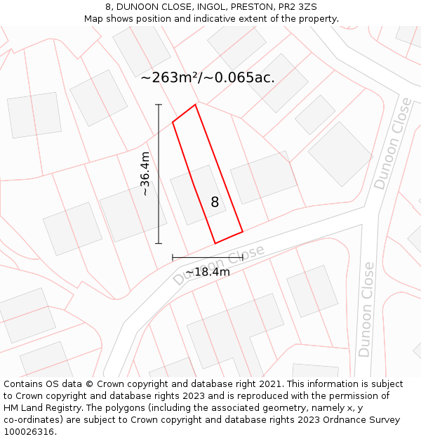 8, DUNOON CLOSE, INGOL, PRESTON, PR2 3ZS: Plot and title map