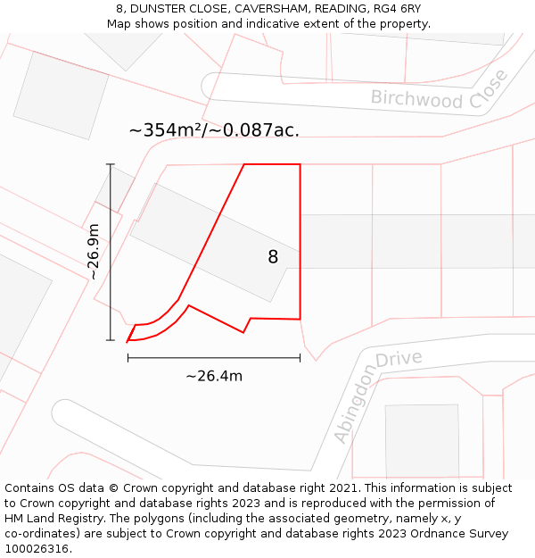 8, DUNSTER CLOSE, CAVERSHAM, READING, RG4 6RY: Plot and title map