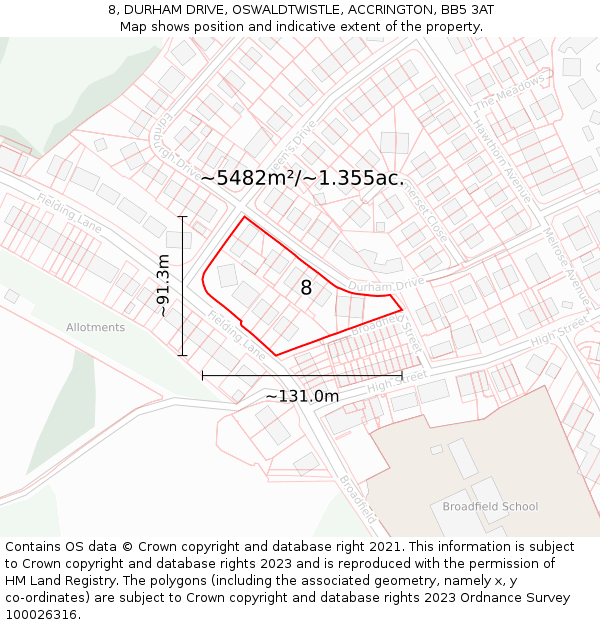 8, DURHAM DRIVE, OSWALDTWISTLE, ACCRINGTON, BB5 3AT: Plot and title map