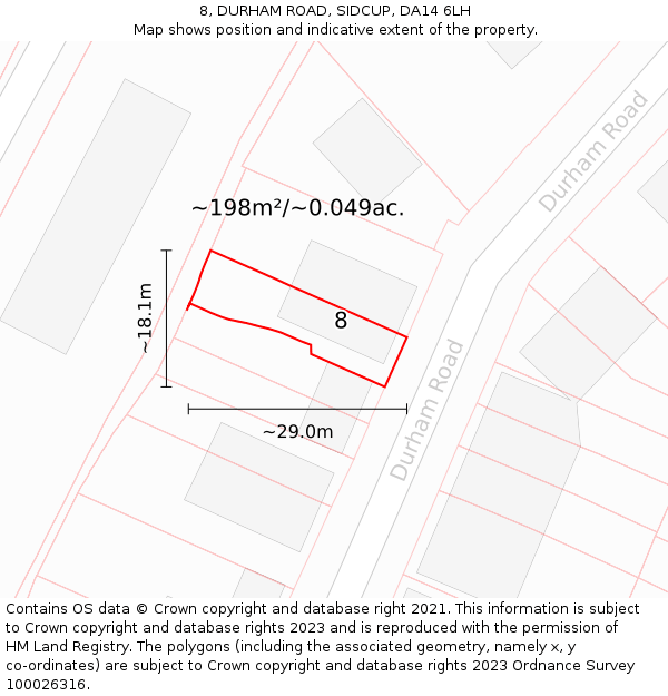 8, DURHAM ROAD, SIDCUP, DA14 6LH: Plot and title map
