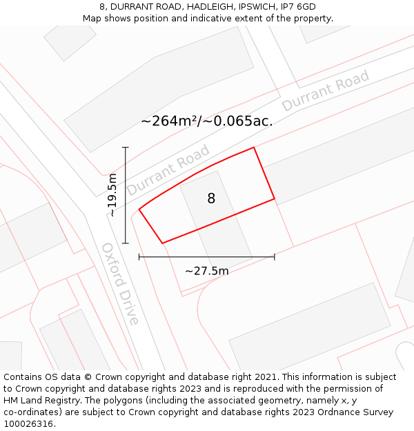 8, DURRANT ROAD, HADLEIGH, IPSWICH, IP7 6GD: Plot and title map
